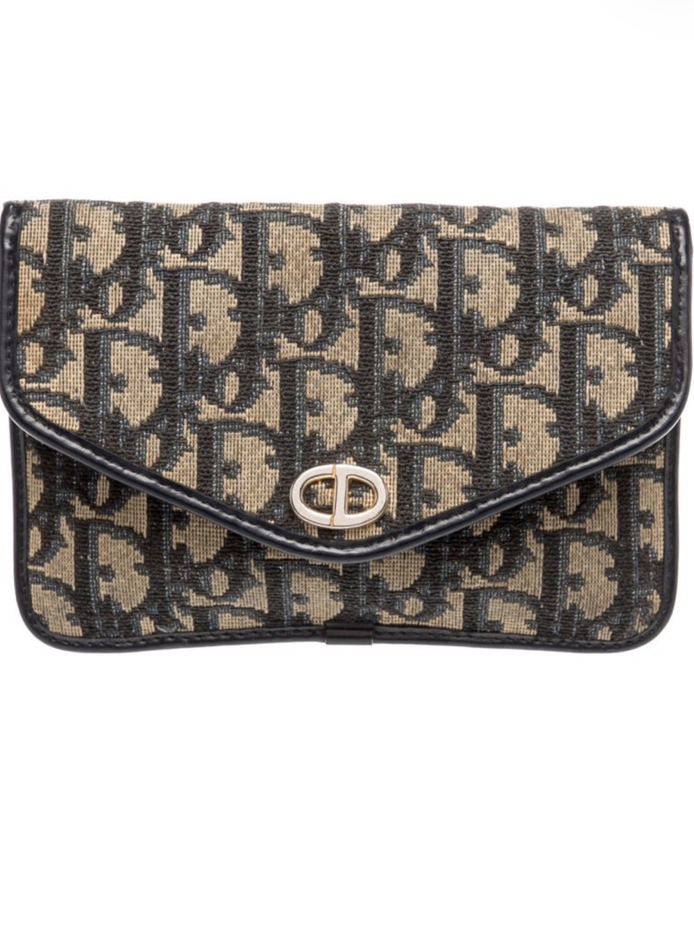 Dior Beige and Black Diorissimo Canvas Envelope Clutch with CD Logo